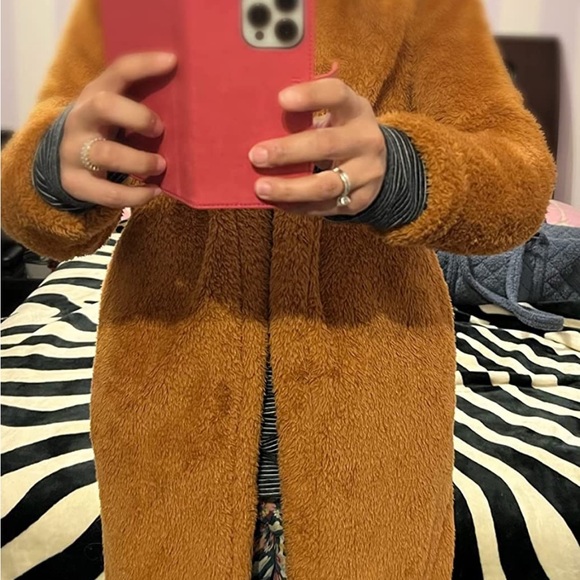 - Women's Fuzzy BROWN TEDDY COAT Open Front Long Coat SIZE MEDIUM - Picture 6 of 7